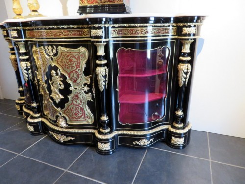 MILLET - Impressive french credenza 3 doors in marquetry Boulle 19th - Furniture Style Napoléon III