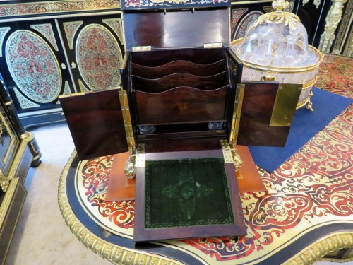 Antiquités - Armoirette écritoire en marqueterie multi colors Boulle époque Napoléon III