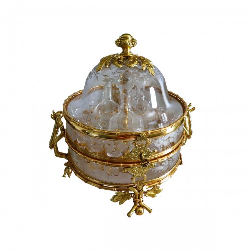 Stamped L'Escalier de Cristal  crystal Tantalus Box Bronze Napoleon III period