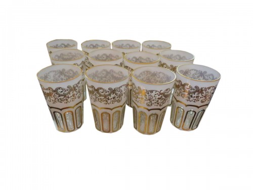 12 tea tumblers in crystal Rabat overlay white and gold