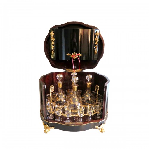 Cave à liqueur ronde noire et bronze d'époque Napoléon III