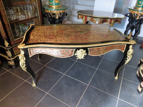 Bureau de ministre en marqueterie Boulle époque Napoléon III - Mobilier Style Napoléon III