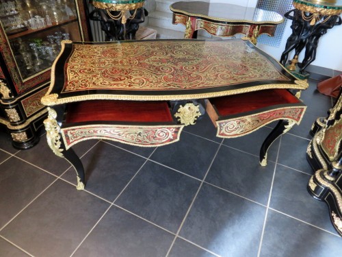 Bureau de ministre en marqueterie Boulle époque Napoléon III - Antiquités Biau