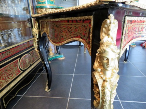 Antiquités - Bureau de ministre en marqueterie Boulle époque Napoléon III