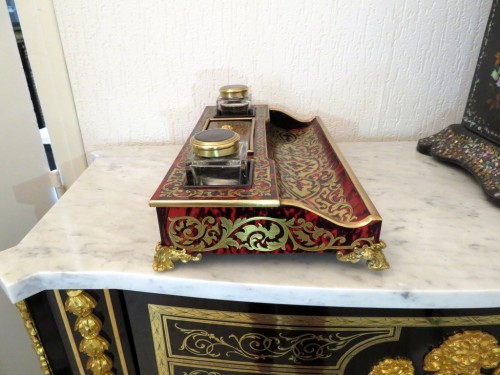 French inkwell in Boulle marquetry with crystal inkwell 19th Napoleon III p - Napoléon III