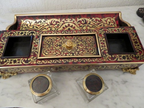 Napoléon III - French inkwell in Boulle marquetry with crystal inkwell 19th Napoleon III p