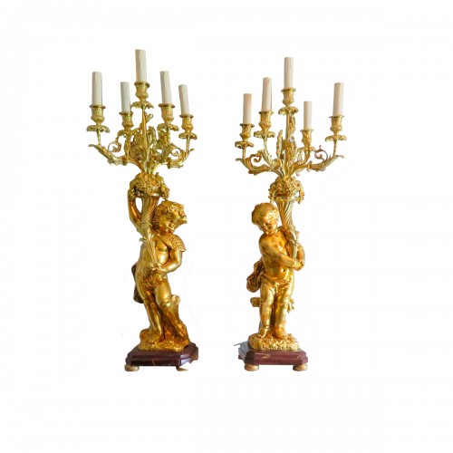 Stamped CARRIER Pair of Napoléon III gilt bronze Candelabra