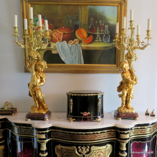 19th century - Stamped CARRIER Pair of Napoléon III gilt bronze Candelabra