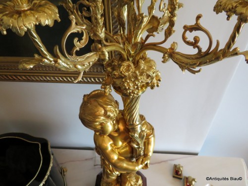 Paire de grands candélabres en bronze marqués CARRIER  - Napoléon III