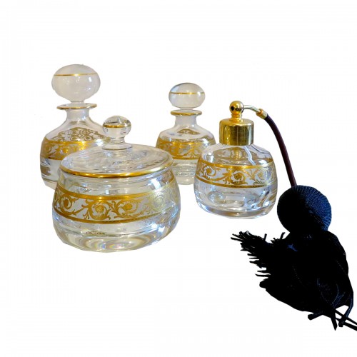 Set of beauty perfum bottle in crystal Saint - Louis Thistle gold