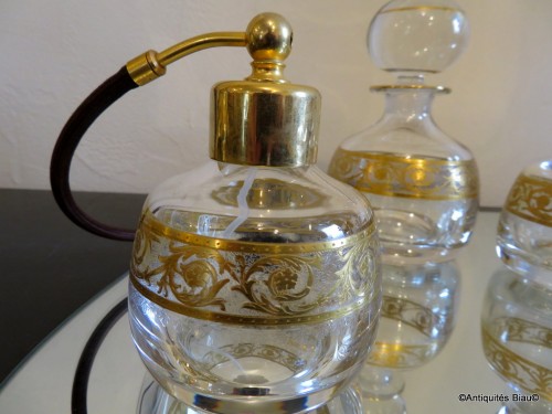 Art nouveau - Set of beauty perfum bottle in crystal Saint - Louis Thistle gold