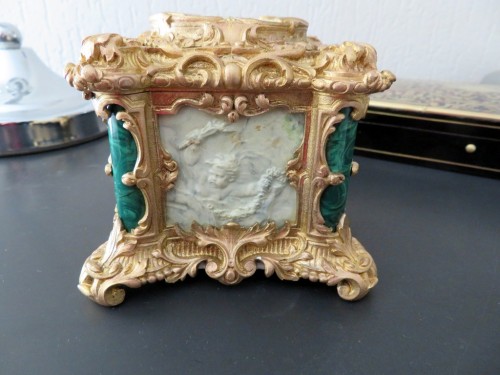 Box in Malachite, bronze and porcelain marquetry 19th - 