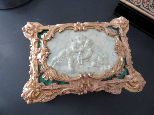 Box in Malachite, bronze and porcelain marquetry 19th - Napoléon III