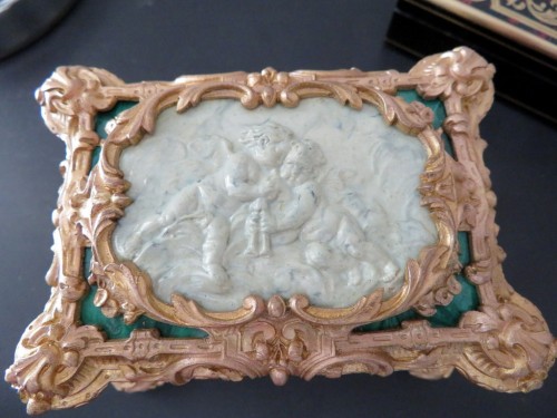 Antiquités - Boite en malachite, bronze et porcelaine Epoque Napoléon III