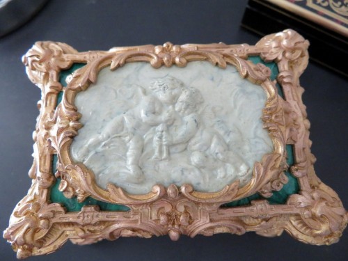 Antiquités - Box in Malachite, bronze and porcelain marquetry 19th