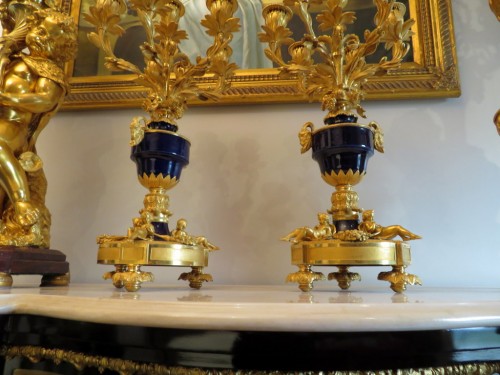 Paire de candélabres en bronze doré et bleu de Sèvres - Napoléon III