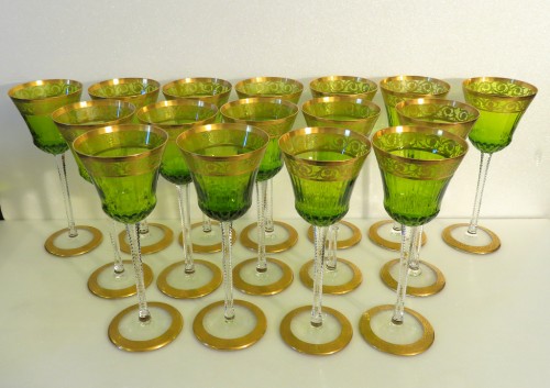16 Glasses Roemer  Chartreuse in crystal St-Louis - Thistle gold - silverware & tableware Style Art nouveau
