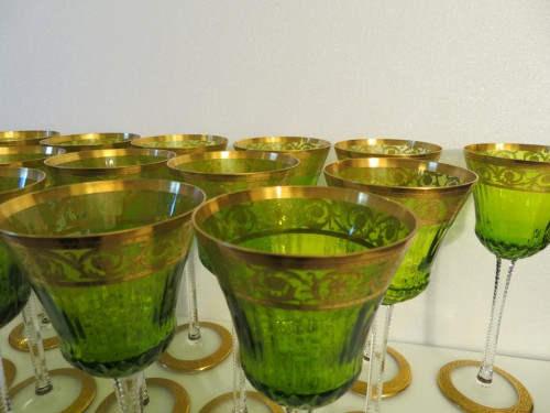20th century - 16 Glasses Roemer  Chartreuse in crystal St-Louis - Thistle gold