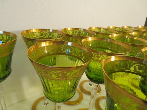 Art nouveau - 16 Glasses Roemer  Chartreuse in crystal St-Louis - Thistle gold