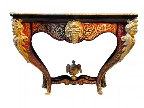 Stamped Prétot Console in Boulle marquetry 19th Napoleon III period 