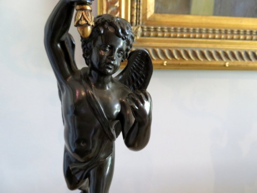 XIXe siècle - Paire de candélabres en bronze et marbre jaune époque Empire