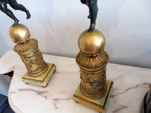 Paire de candélabres en bronze et marbre jaune époque Empire - Empire