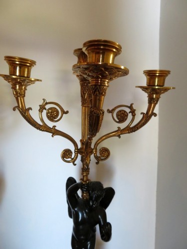 Empire - Paire de candélabres en bronze et marbre jaune époque Empire