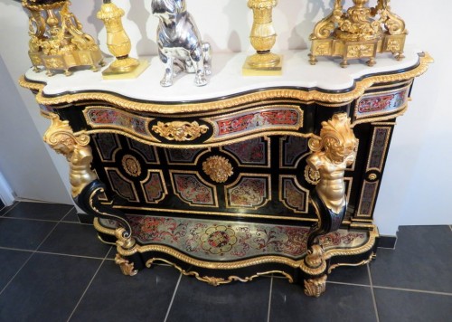Console en marqueterie Boulle époque Napoléon III signée BEFORT - Antiquités Biau