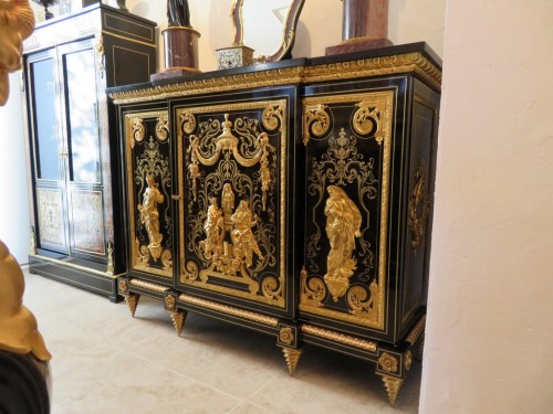 Meuble à trois portes en marqueterie Boulle signé Béfort Jeune - Antiquités Biau