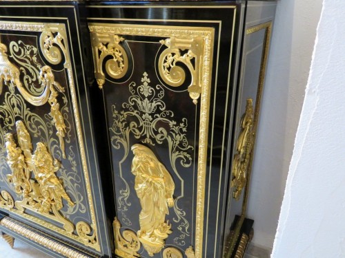 Antiquités - Meuble à trois portes en marqueterie Boulle signé Béfort Jeune