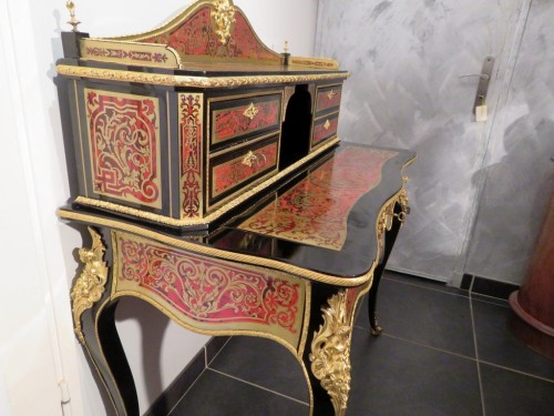 XIXe siècle - Bureau à gardin Napoléon III en marqueterie Boulle