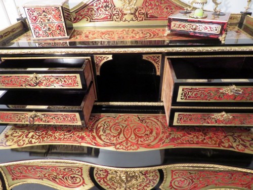 Napoléon III - Bureau à gardin Napoléon III en marqueterie Boulle