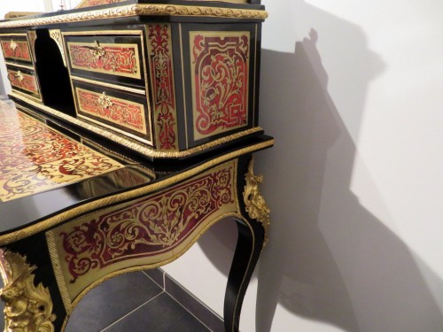 Antiquités - Bureau à gardin Napoléon III en marqueterie Boulle