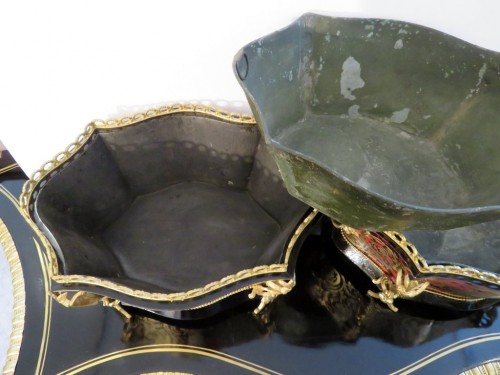 Antiquités - Paire de jardinières Napoléon III en marqueterie Boulle en partie et contre-partie