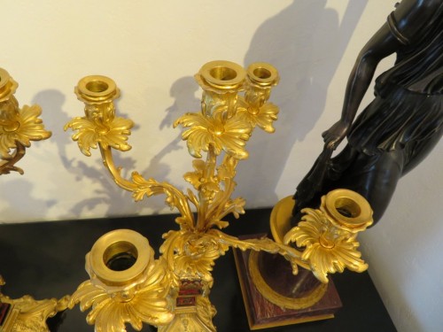 Paire de candélabres Napoléon III en marqueterie Boulle et en bronze - Napoléon III