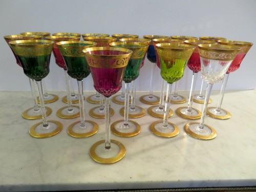 19th century - 20 Hocks glasses roemers in Crystal of Saint Louis Thistle gold model stamp