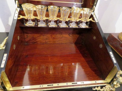Antiquités - Cave à liqueur Piano marqueterie et bronze d'époque Napoléon III