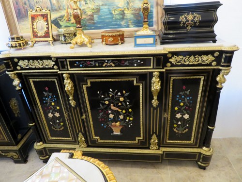 Marquée S. COCHARD - Enfilade en marqueterie de Pierres Dures - Mobilier Style Napoléon III