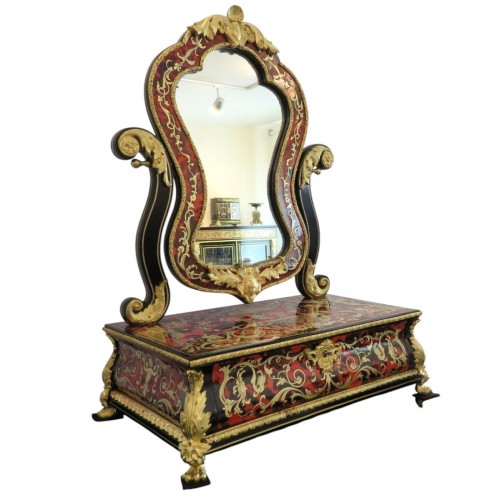 Barbière avec miroir en marqueterie Boulle d'époque Napoléon III