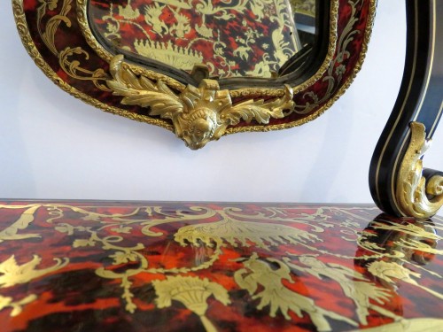 XIXe siècle - Barbière avec miroir en marqueterie Boulle d'époque Napoléon III