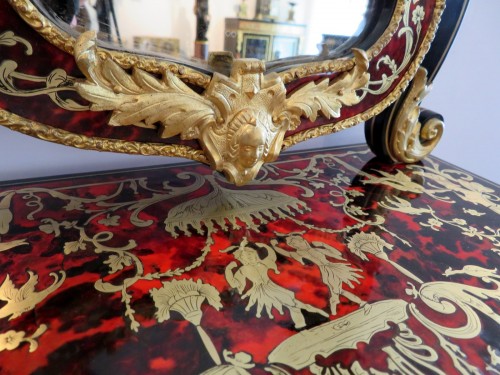 Napoléon III - Barbière avec miroir en marqueterie Boulle d'époque Napoléon III