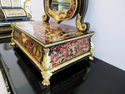Antiquités - Barbière avec miroir en marqueterie Boulle d'époque Napoléon III