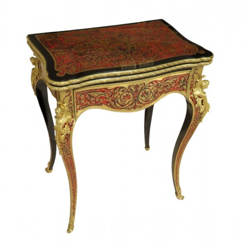  Game Table in Boulle marquetry 19th Napoleon III period - Perfect conditio