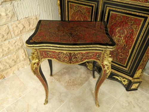 Furniture  -  Game Table in Boulle marquetry 19th Napoleon III period - Perfect conditio