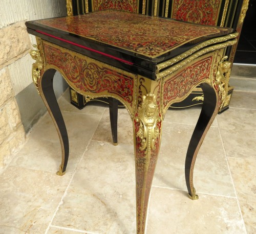 Antiquités -  Game Table in Boulle marquetry 19th Napoleon III period - Perfect conditio
