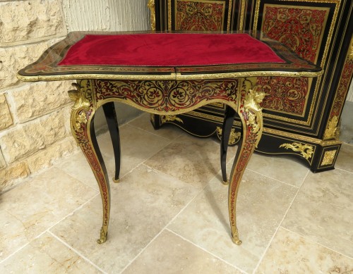 Antiquités -  Game Table in Boulle marquetry 19th Napoleon III period - Perfect conditio