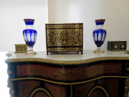 Pair of dark blue vases in crystal Saint - Louis Thistle gold - Glass & Crystal Style Art nouveau