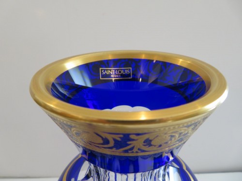 20th century - Pair of dark blue vases in crystal Saint - Louis Thistle gold