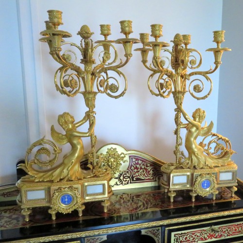Lighting  - Pair of Napoléon III period gilt Bronze Candelabra Beurdeley