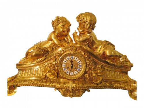 Large Napoléon III gilded bronze  Mantle Clock